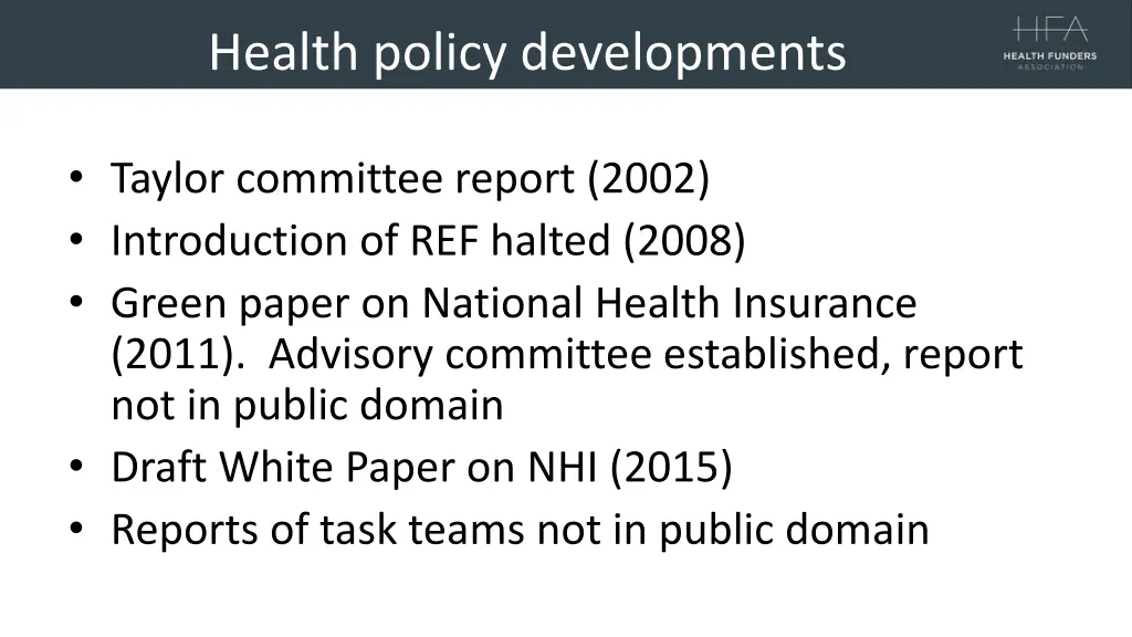 health policy developments