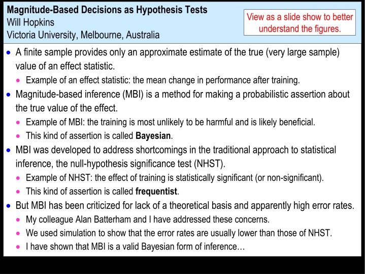 magnitude based decisions as hypothesis tests