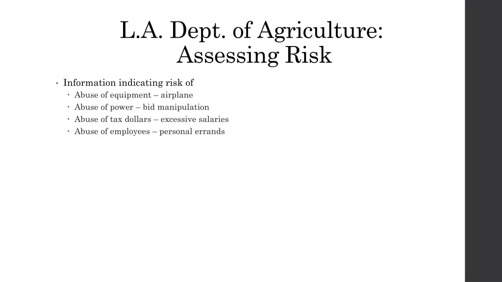 l a dept of agriculture assessing risk