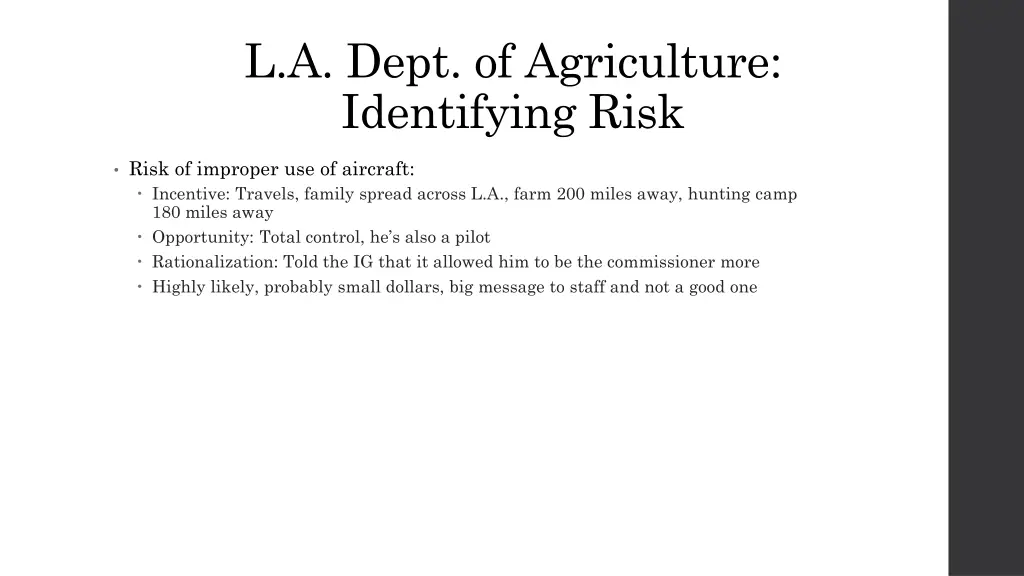 l a dept of agriculture identifying risk 1