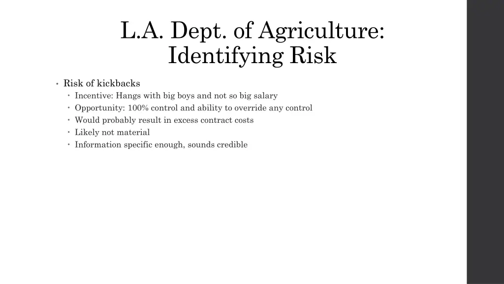 l a dept of agriculture identifying risk