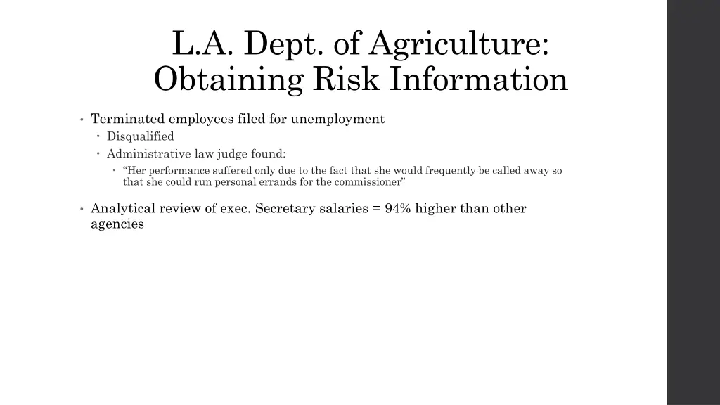 l a dept of agriculture obtaining risk information 1