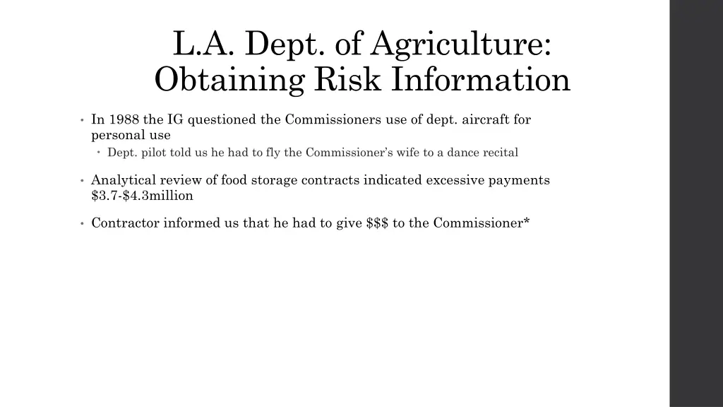 l a dept of agriculture obtaining risk information