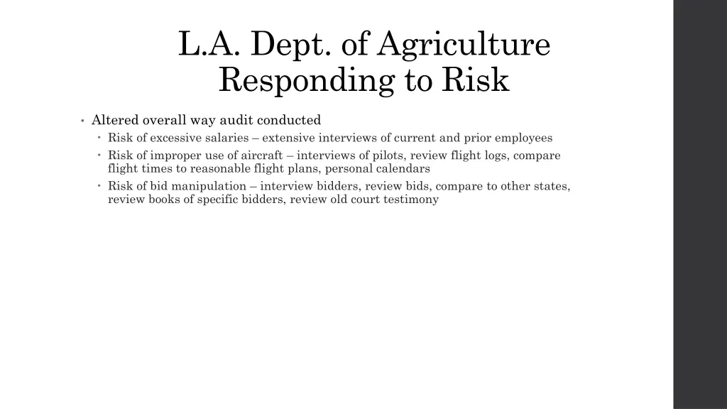 l a dept of agriculture responding to risk