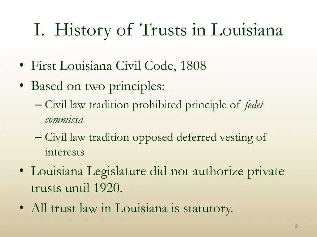 i history of trusts in louisiana