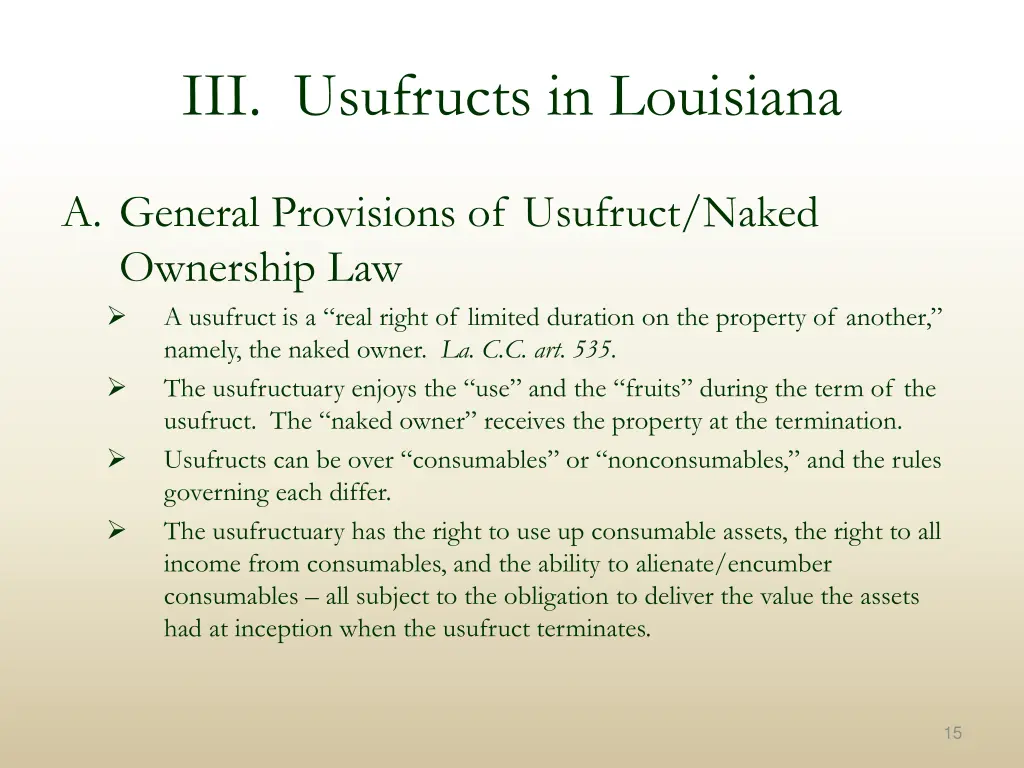 iii usufructs in louisiana