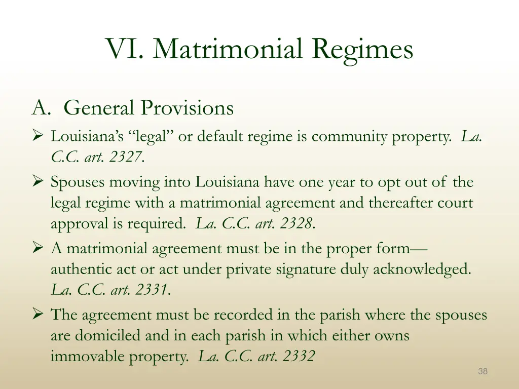 vi matrimonial regimes