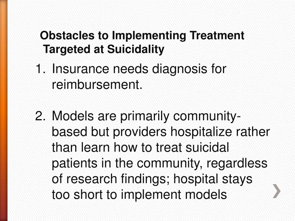 obstacles to implementing treatment targeted