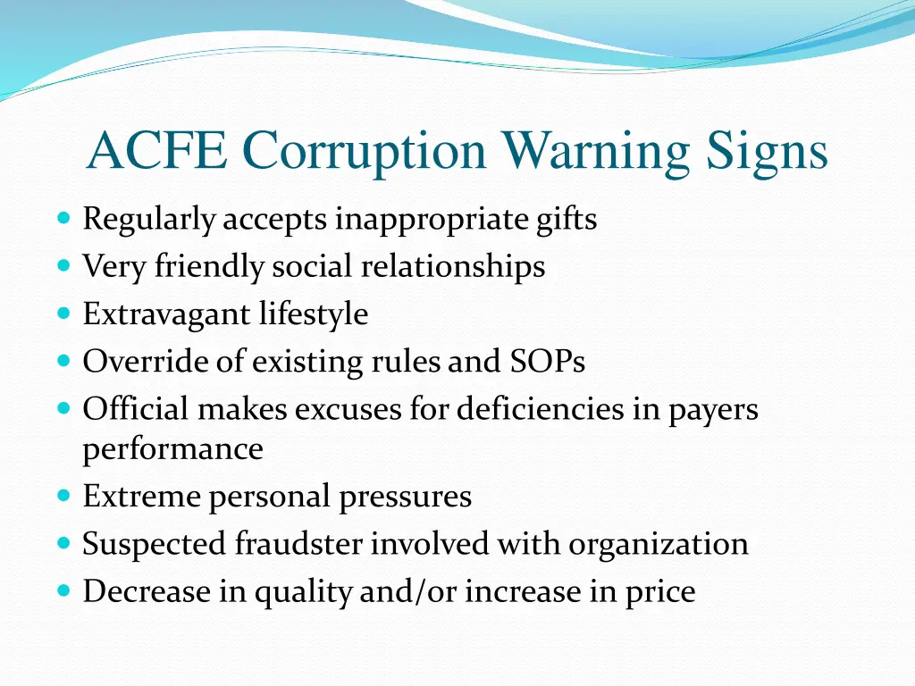 acfe corruption warning signs