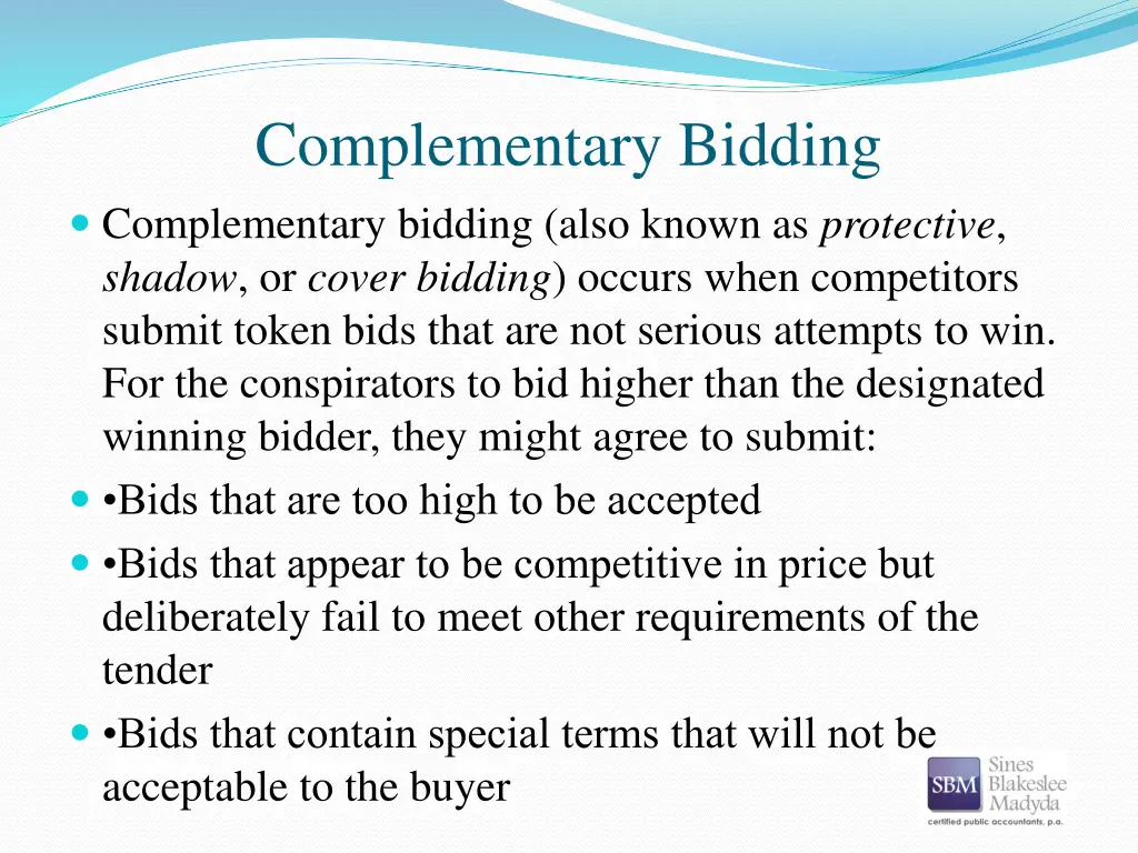 complementary bidding complementary bidding also