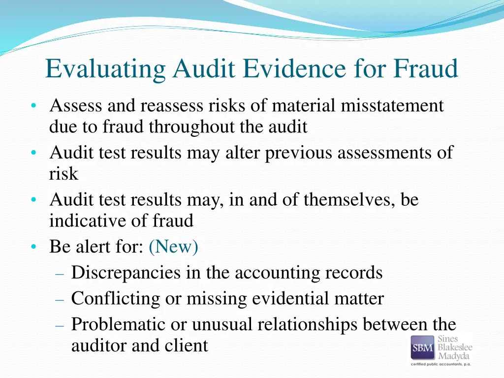 evaluating audit evidence for fraud