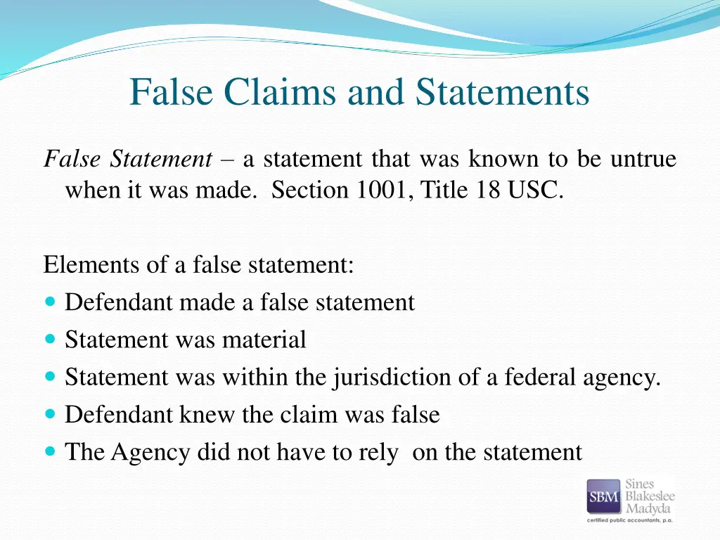 false claims and statements