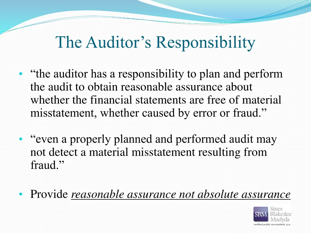 the auditor s responsibility