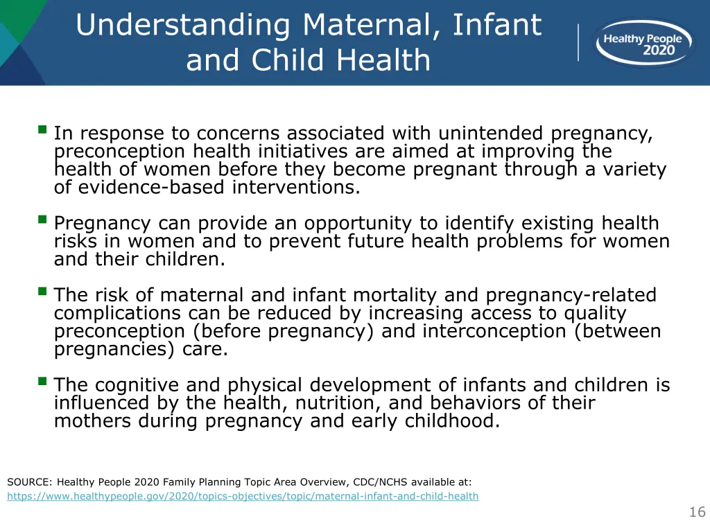 understanding maternal infant and child health