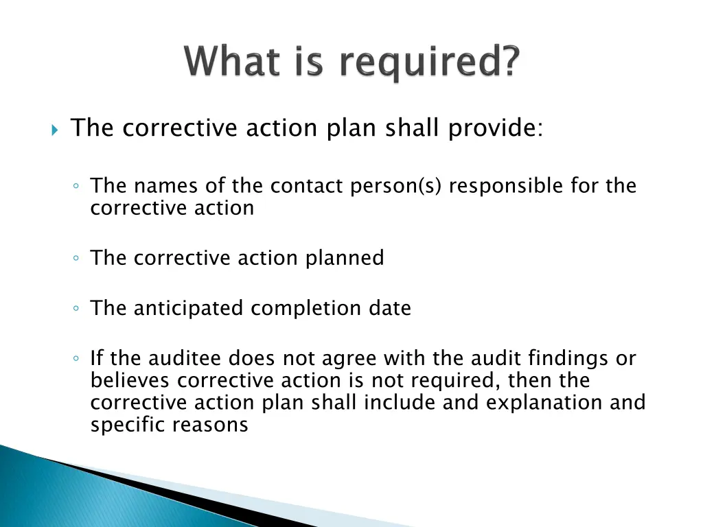 the corrective action plan shall provide