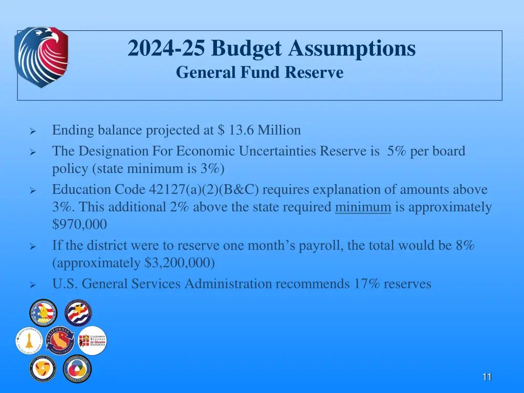 2024 25 budget assumptions general fund reserve