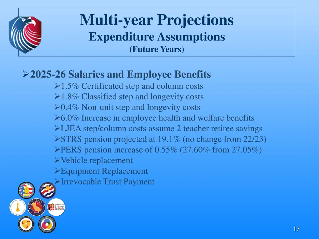 multi year projections expenditure assumptions 1