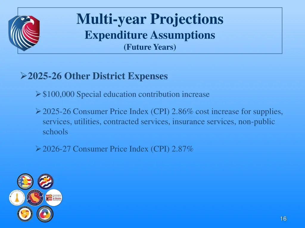 multi year projections expenditure assumptions