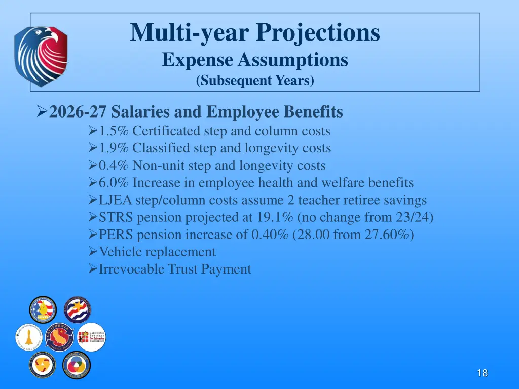 multi year projections expense assumptions