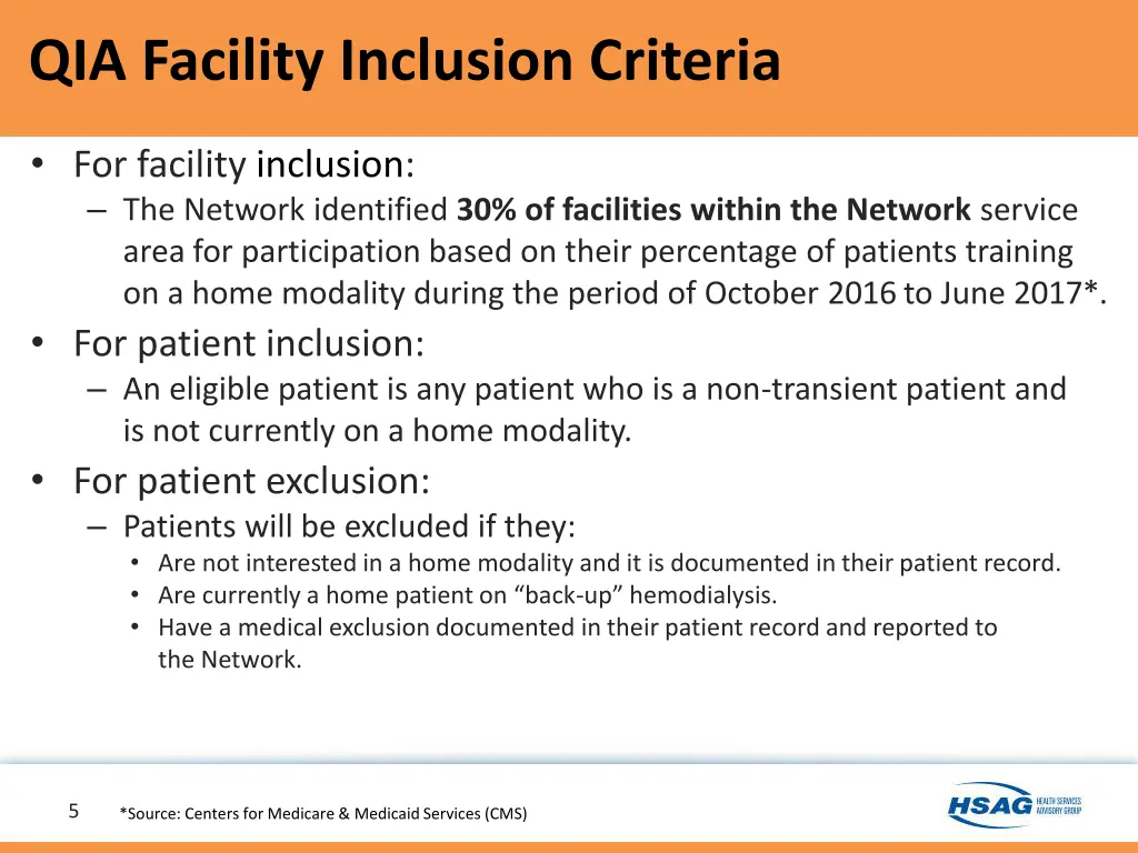 qia facility inclusion criteria