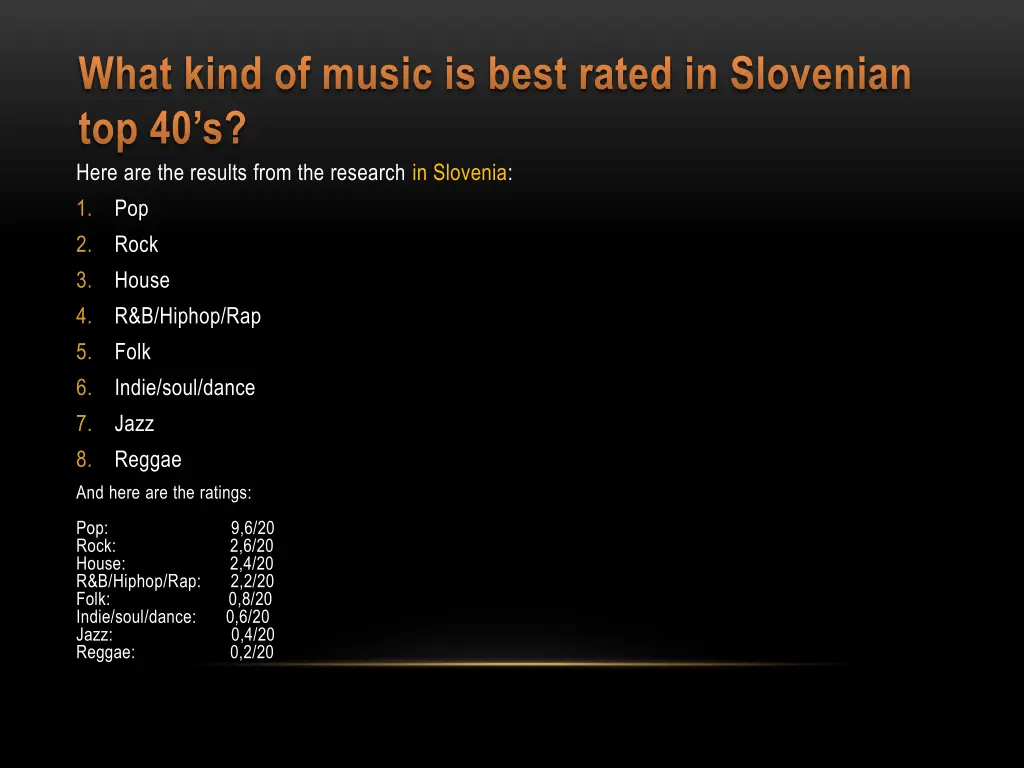 what kind of music is best rated in slovenian