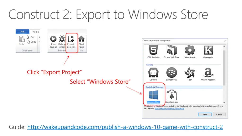 construct 2 export to windows store