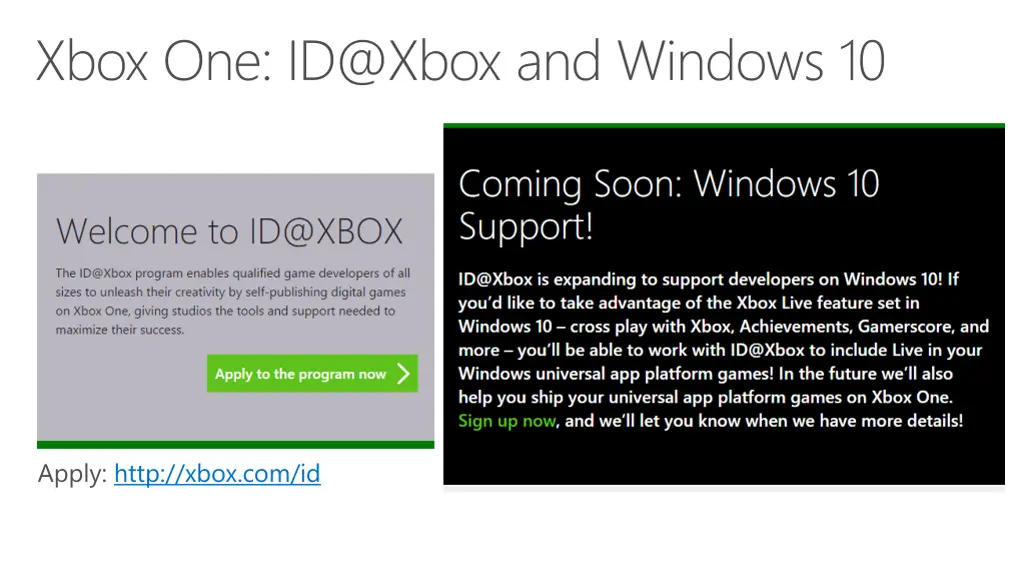 xbox one id@xbox and windows 10