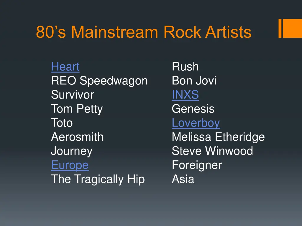 80 s mainstream rock artists