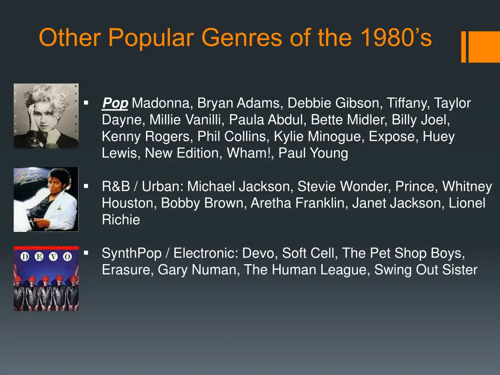 other popular genres of the 1980 s