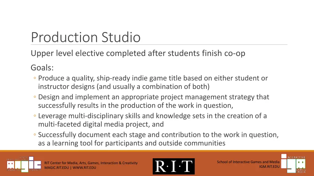 production studio upper level elective completed