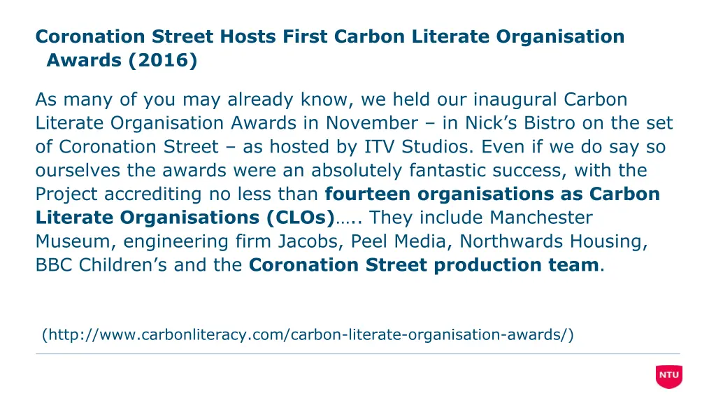 coronation street hosts first carbon literate