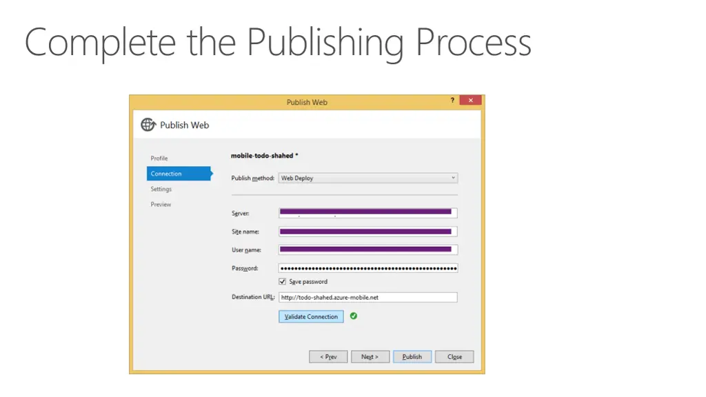 complete the publishing process