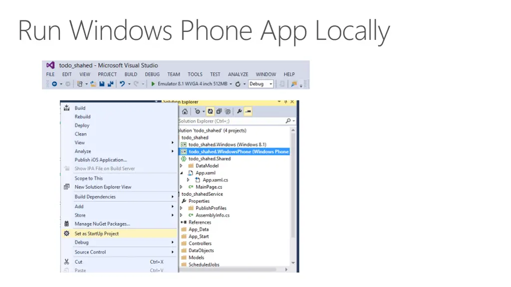 run windows phone app locally