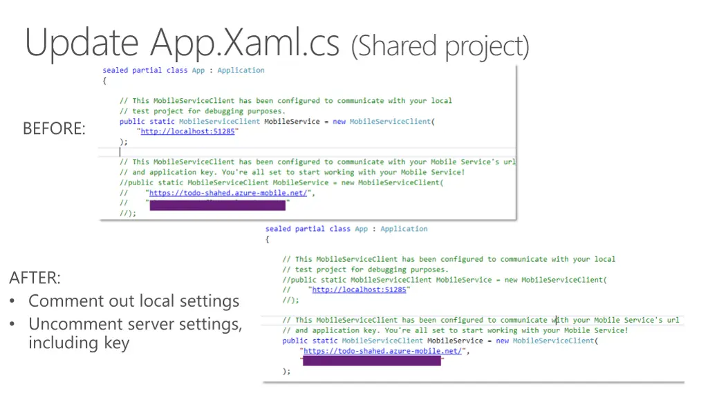 update app xaml cs shared project