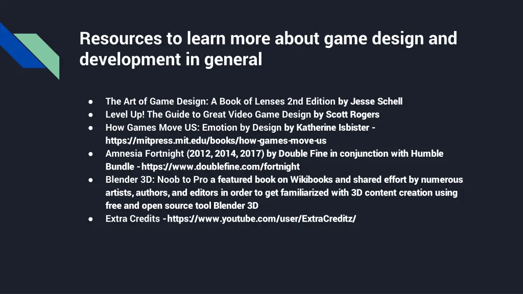 resources to learn more about game design