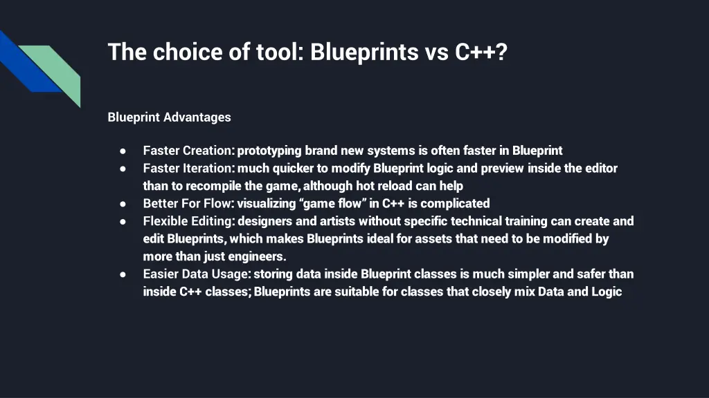 the choice of tool blueprints vs c 1