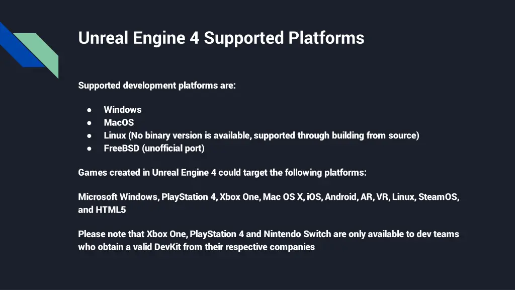 unreal engine 4 supported platforms