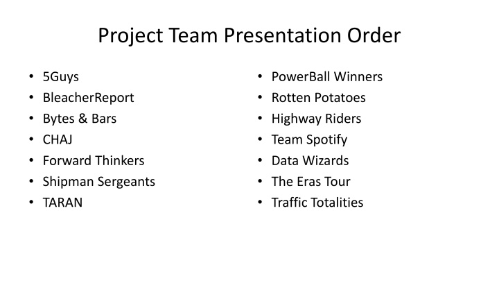 project team presentation order