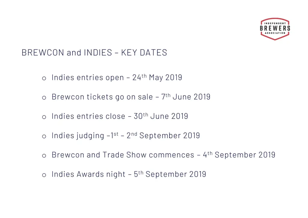 brewcon and indies key dates