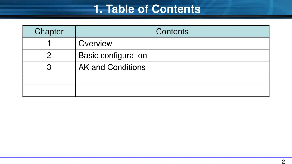 1 table of contents