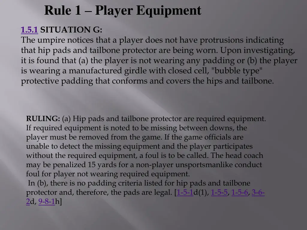 rule 1 player equipment