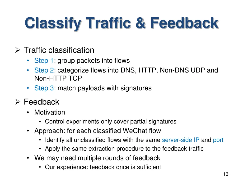 classify traffic feedback