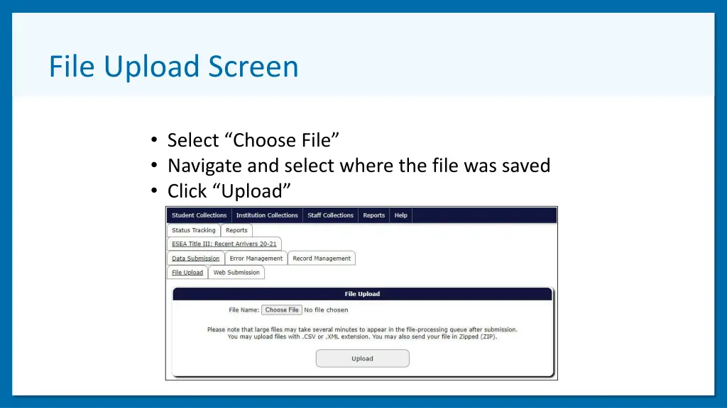 file upload screen