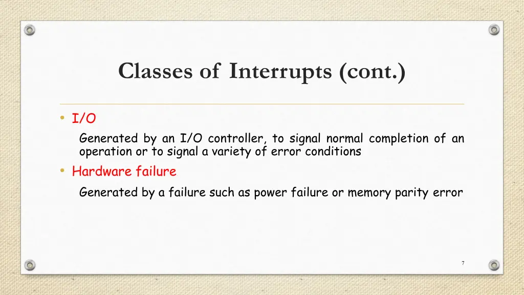 classes of interrupts cont