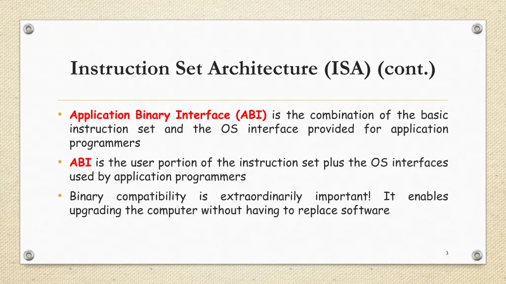 instruction set architecture isa cont