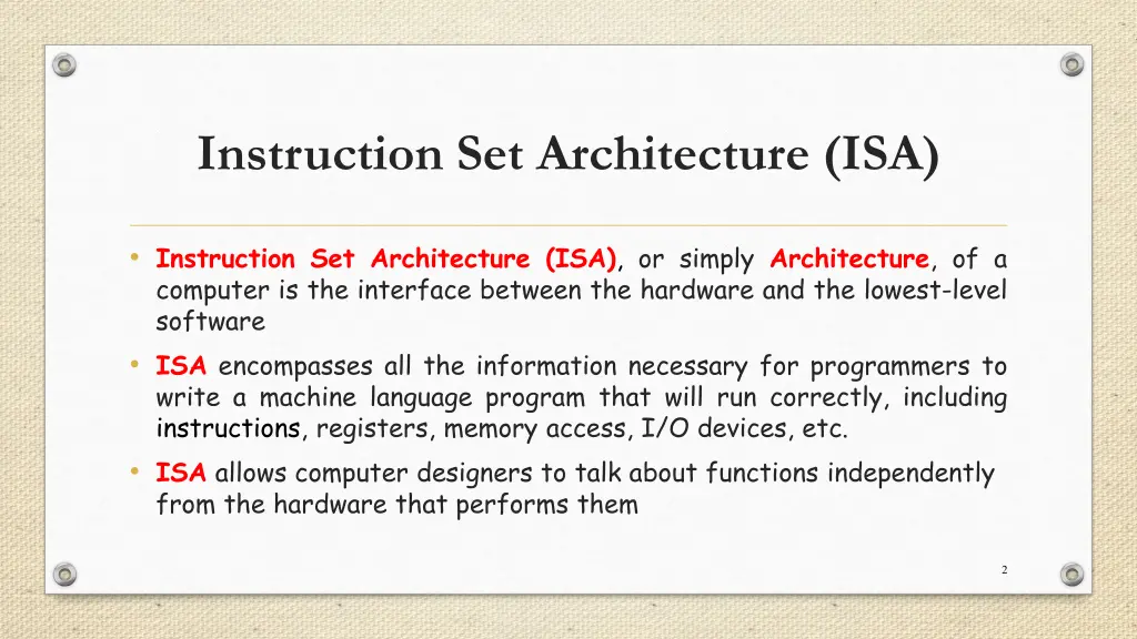 instruction set architecture isa