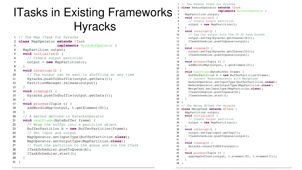 itasks in existing frameworks hyracks