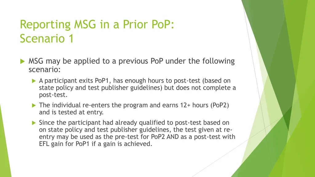 reporting msg in a prior pop scenario 1