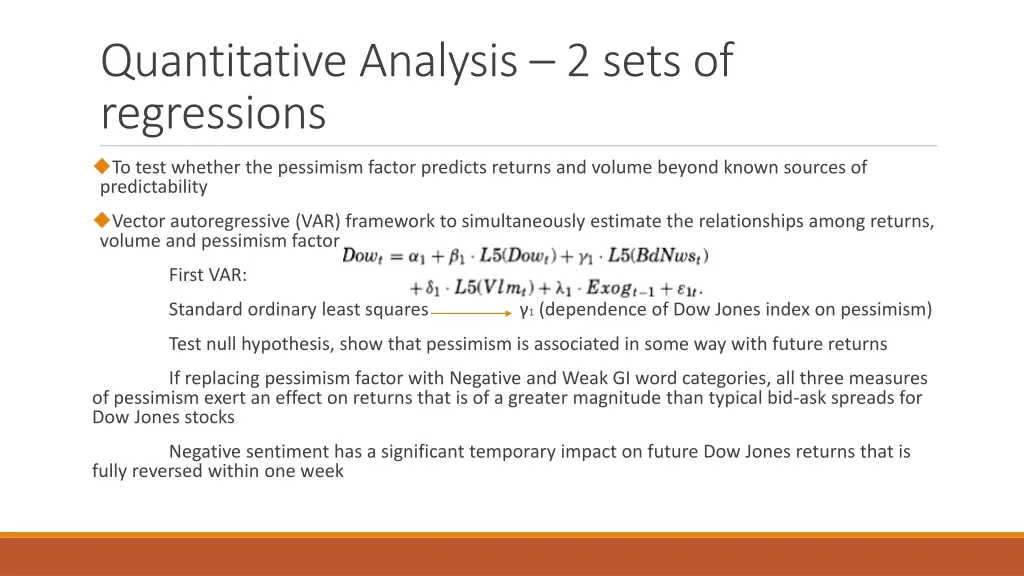 quantitative analysis 2 sets of regressions