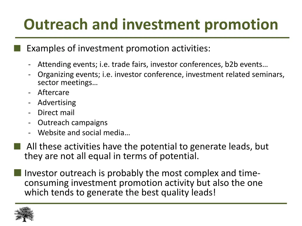 outreach and investment promotion examples